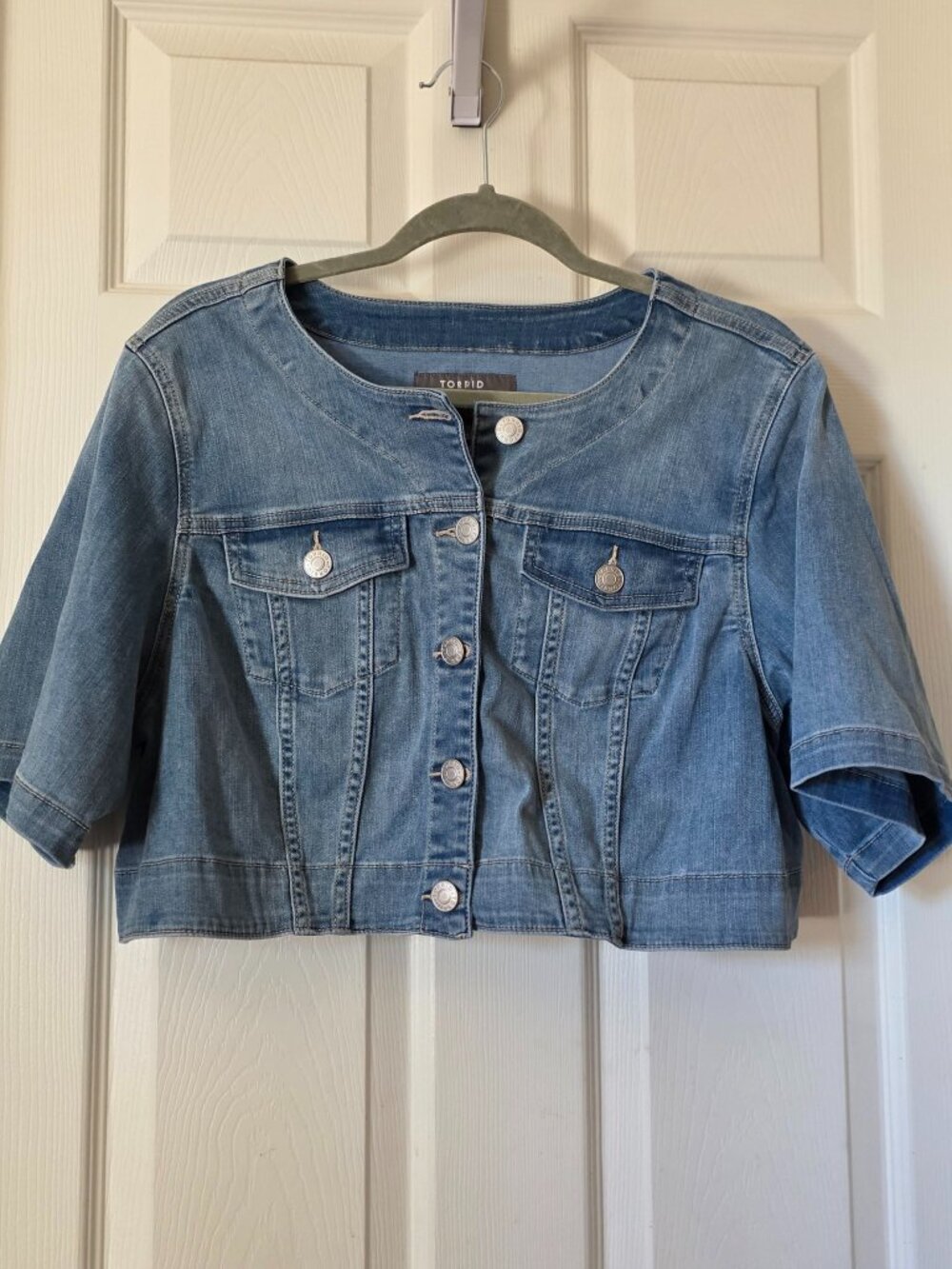 Torrid Cropped Short-Sleeve Denim Jacket — 2X